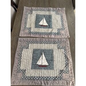 VTG Sailboat Quilted  Pillow Shams‎ 29X 23 EUC Cotton Nautical Coastal